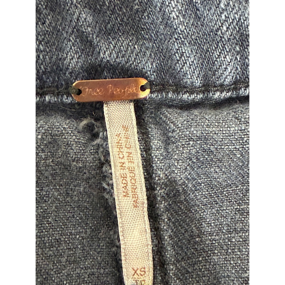 Free People Black Denim Mini Skirt Frayed Raw Hem Skater XS Distressed Washed - Picture 3 of 6